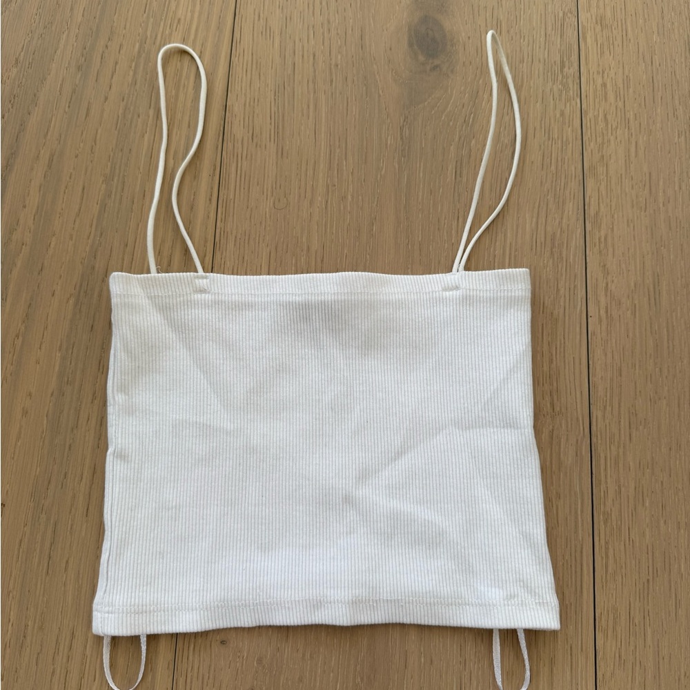 Zara White Ribbed Tank Top S